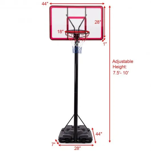 10' Height Adjustable Hoop Stand Basketball Backboard w/ Wheels