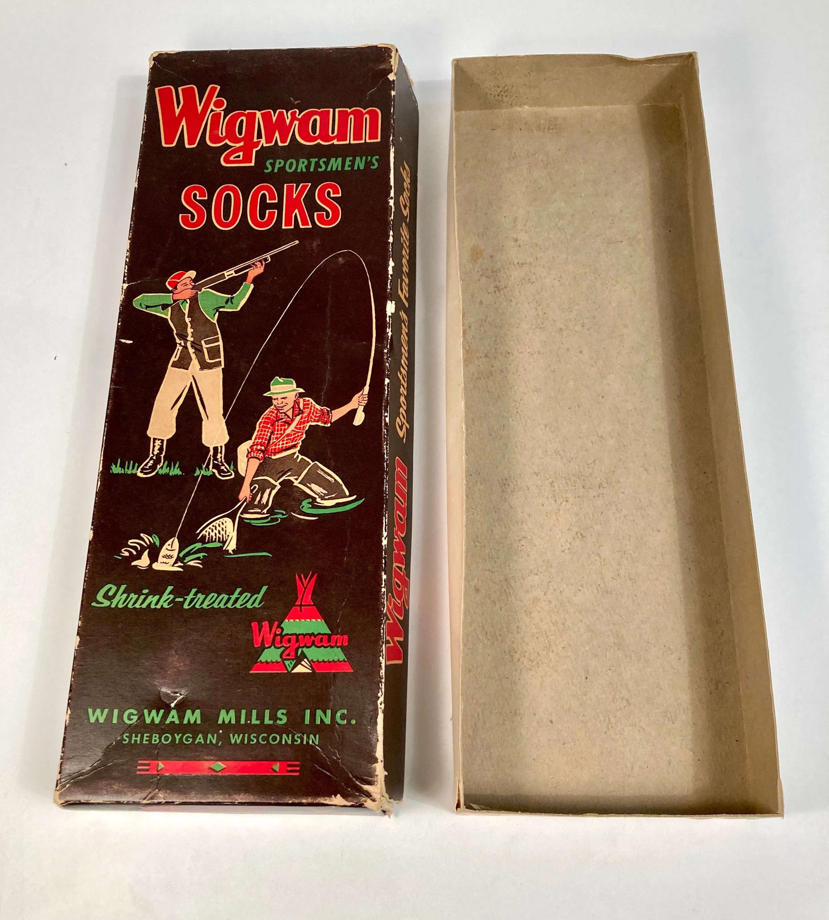 1940's-1950's WIGWAM SPORTSMAN SOCK BOX, Empty Vintage Clothing Package