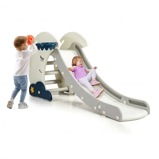 3 in 1 Folding Kids Climber Slide Play Set with Basketball Hoop for Indoor