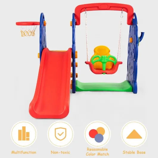 3 in 1 Junior Children Climber Slide Swing Seat Basketball Hoop