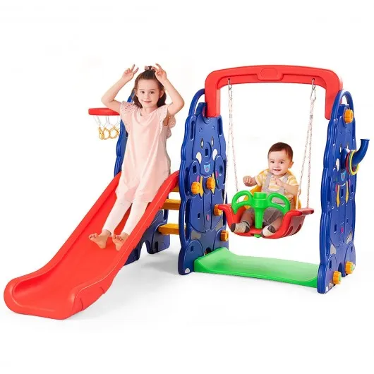 3 in 1 Junior Children Climber Slide Swing Seat Basketball Hoop