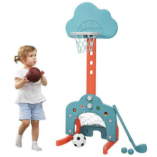 3-in-1 Kids Basketball Hoop Set with Balls-Green