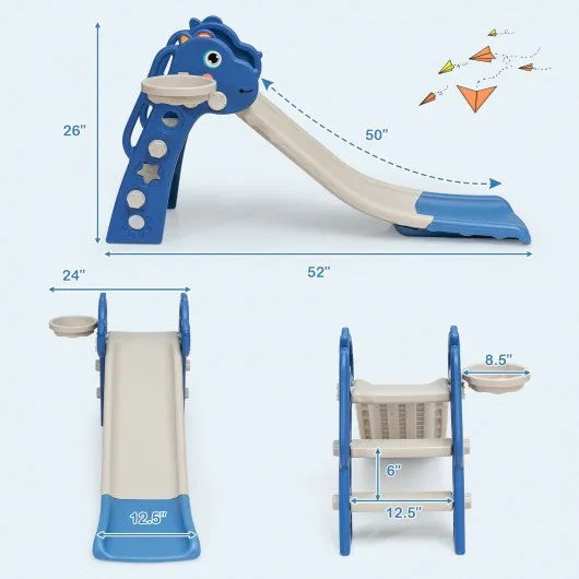 3 in 1 Kids Slide Baby Play Climber Slide Set with Basketball Hoop -Blue