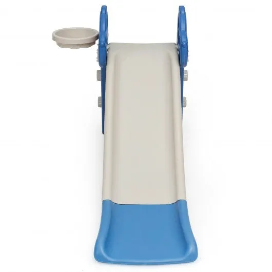 3 in 1 Kids Slide Baby Play Climber Slide Set with Basketball Hoop -Blue