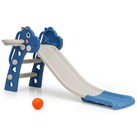 3 in 1 Kids Slide Baby Play Climber Slide Set with Basketball Hoop -Blue