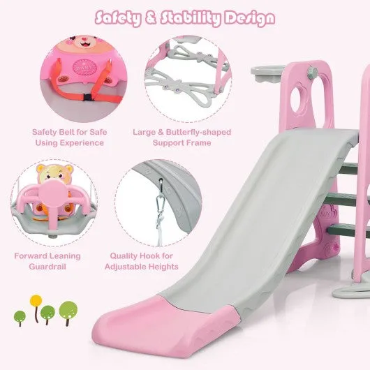 3 in 1 Toddler Climber and Swing Set Slide Playset-Pink