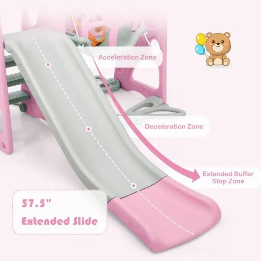 3 in 1 Toddler Climber and Swing Set Slide Playset-Pink