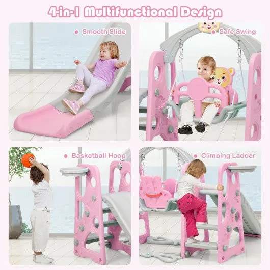 3 in 1 Toddler Climber and Swing Set Slide Playset-Pink