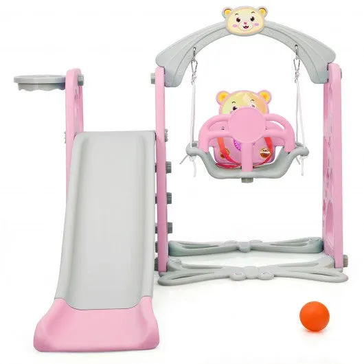 3 in 1 Toddler Climber and Swing Set Slide Playset-Pink