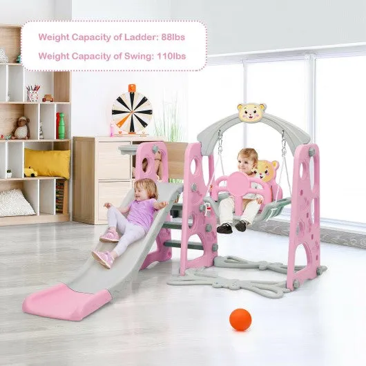 3 in 1 Toddler Climber and Swing Set Slide Playset-Pink