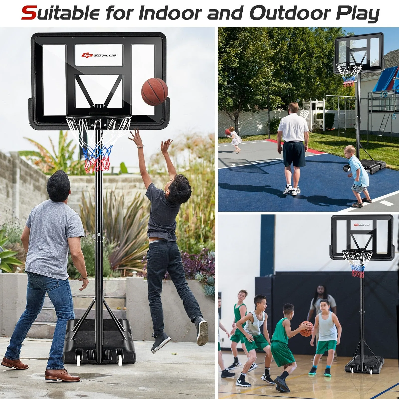 Adjustable Portable Basketball Hoop Stand with Shatterproof Backboard Wheels