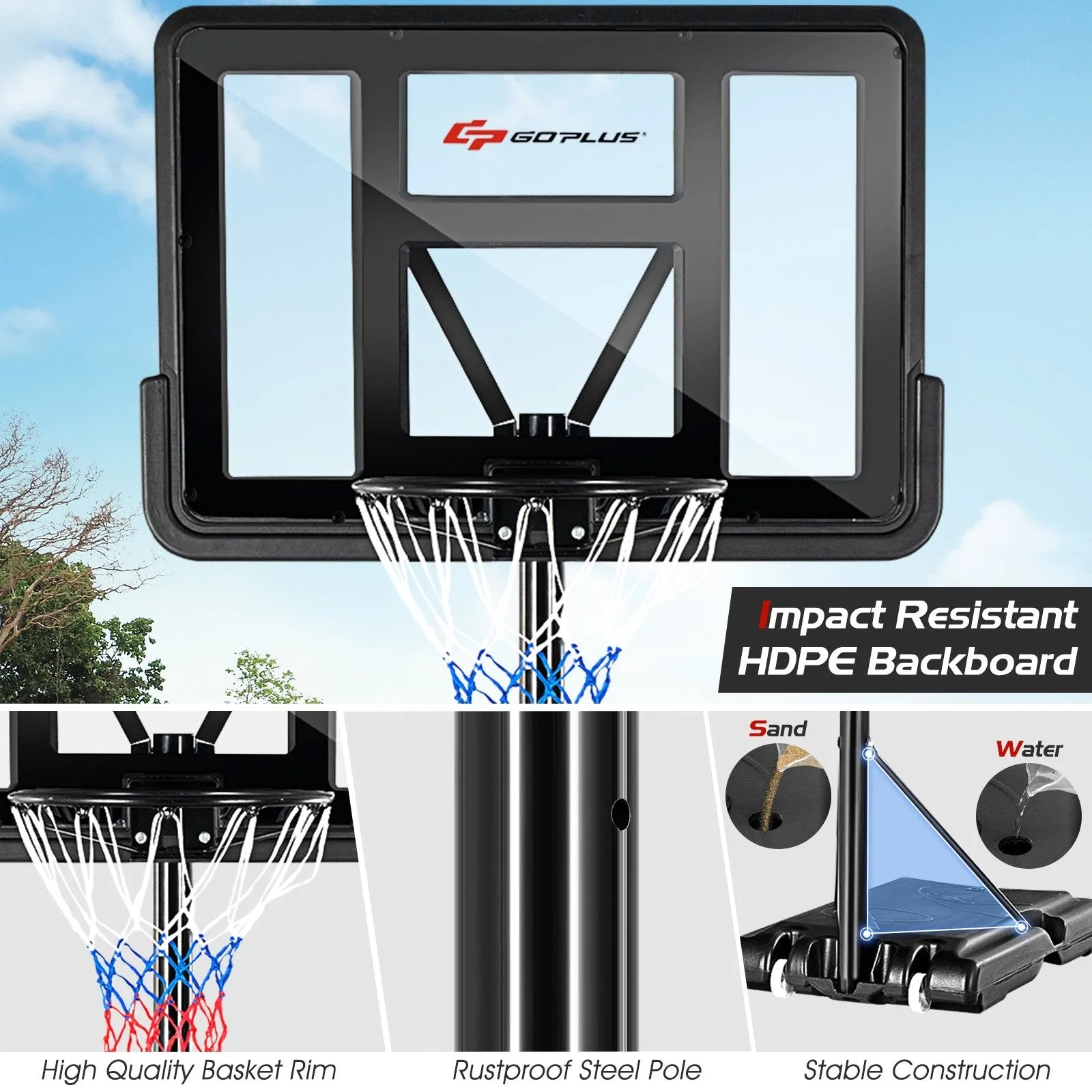 Adjustable Portable Basketball Hoop Stand with Shatterproof Backboard Wheels