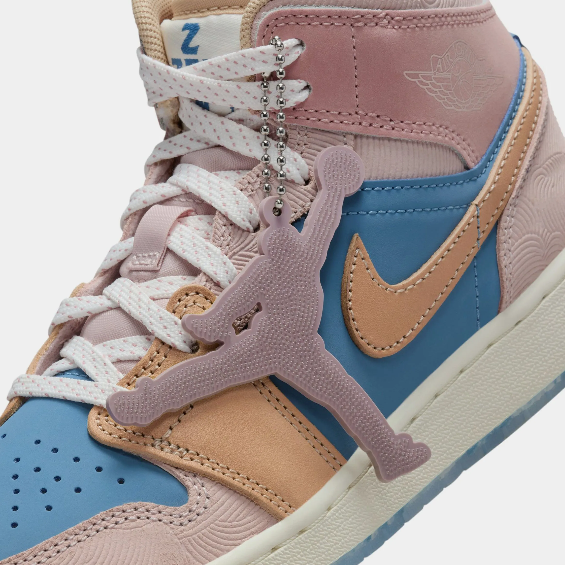 Air Jordan 1 Mid Sneaker School Grade School Lifestyle Shoes (Aegean Storm/Hemp Pink/Oxford)