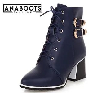 Ankle Boots Shoelaces Winter High Heels