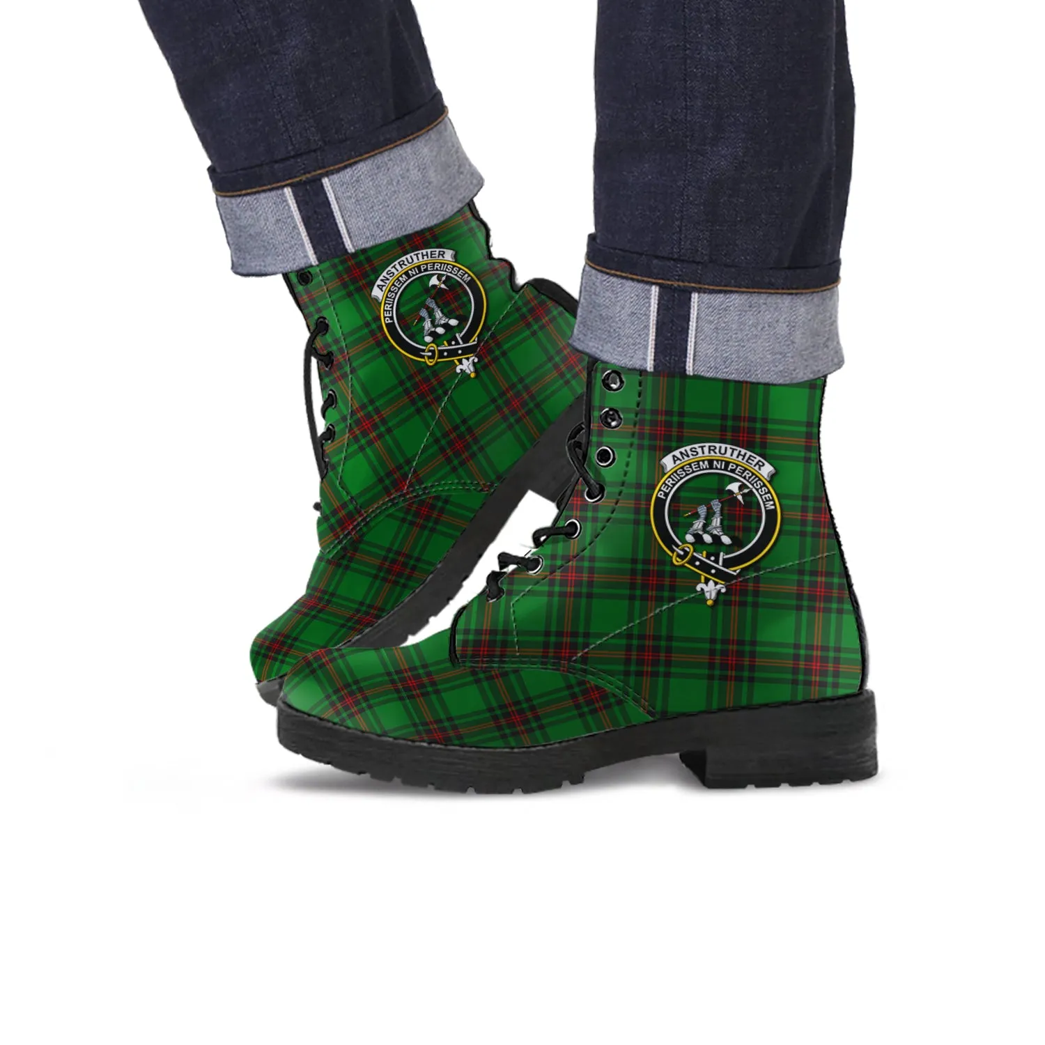 Anstruther Tartan Leather Boots with Family Crest