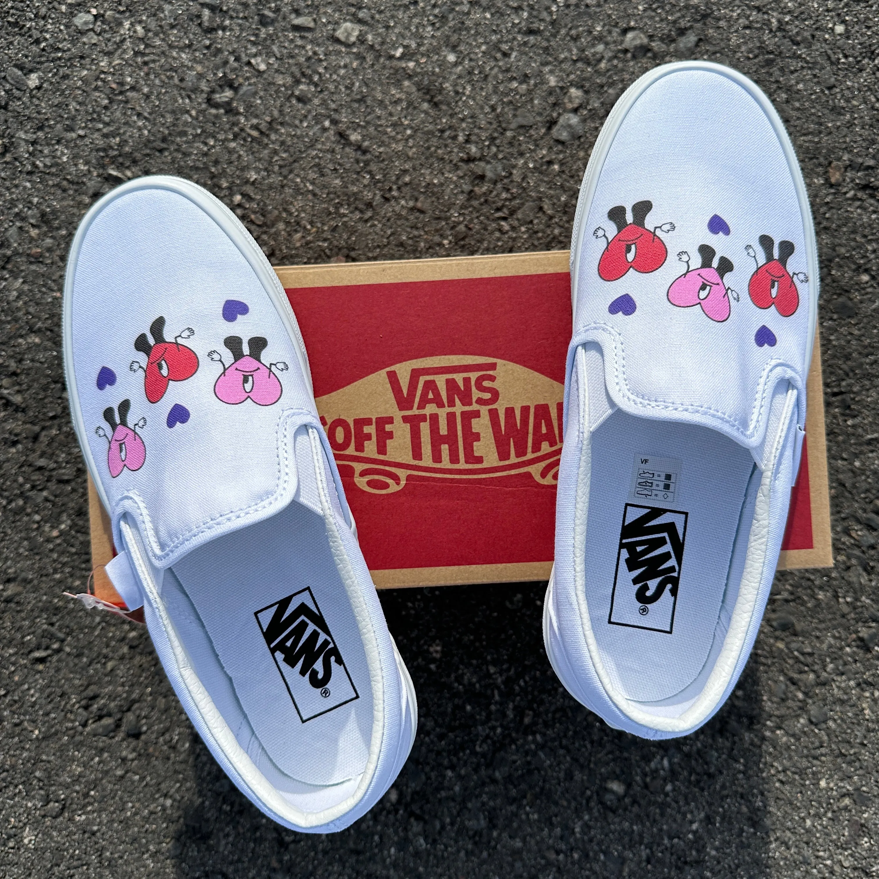 Bad Bunny Valentines Day Heart Band Custom Slip On Vans: LIMITED TIME ONLY - Custom Vans Shoes