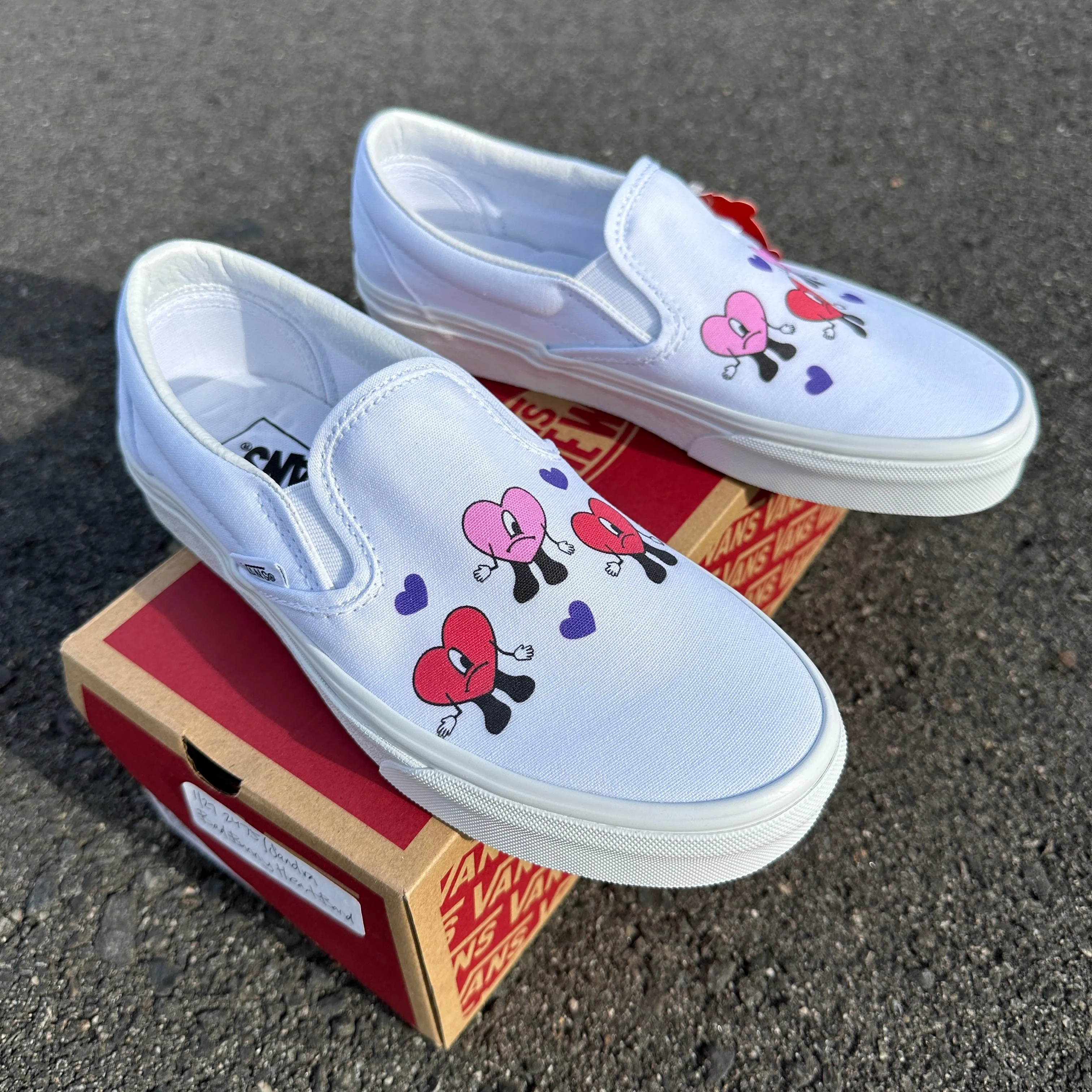 Bad Bunny Valentines Day Heart Band Custom Slip On Vans: LIMITED TIME ONLY - Custom Vans Shoes