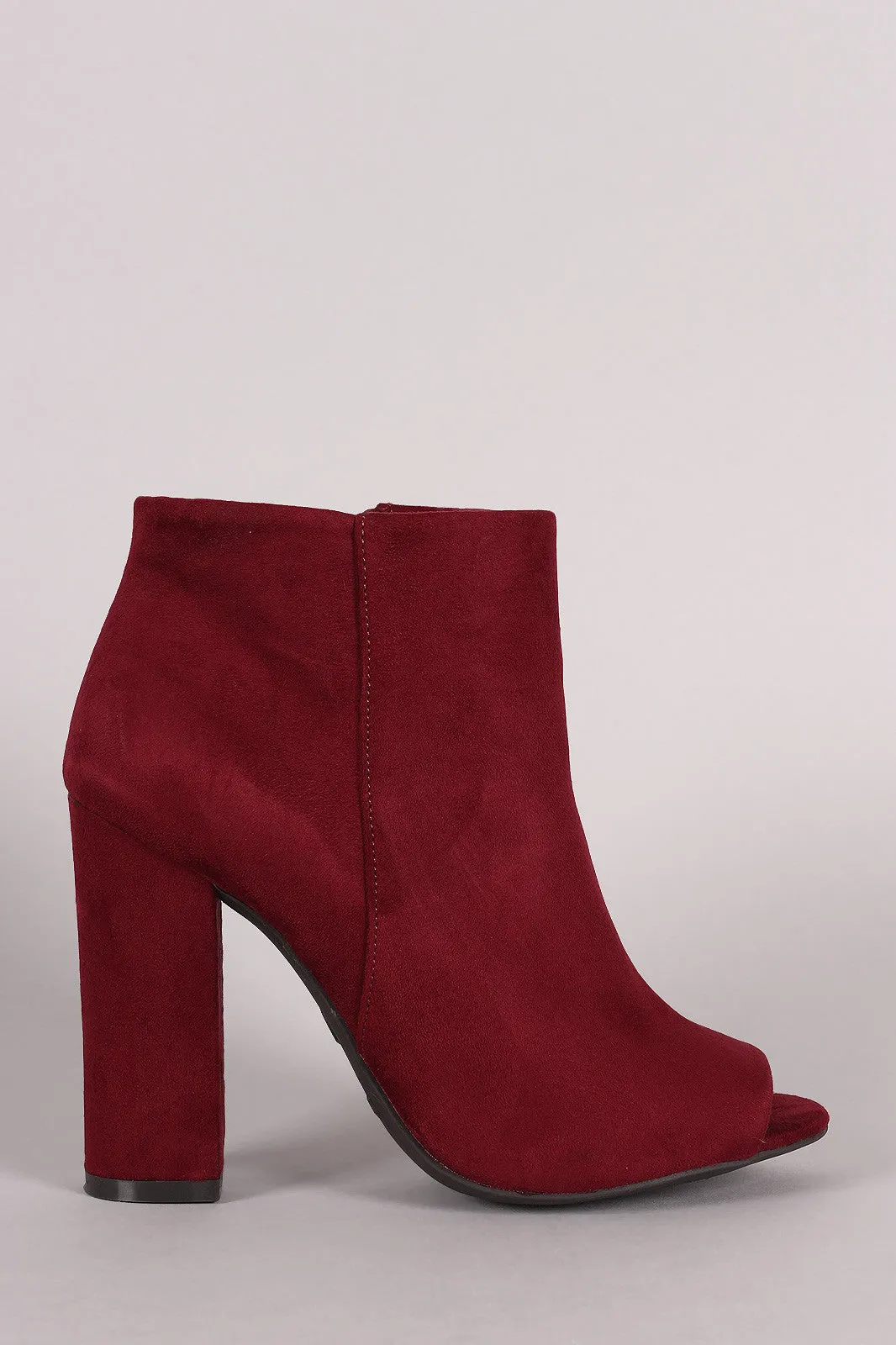 Bamboo Plain Suede Peep Toe Chunky Heeled Booties