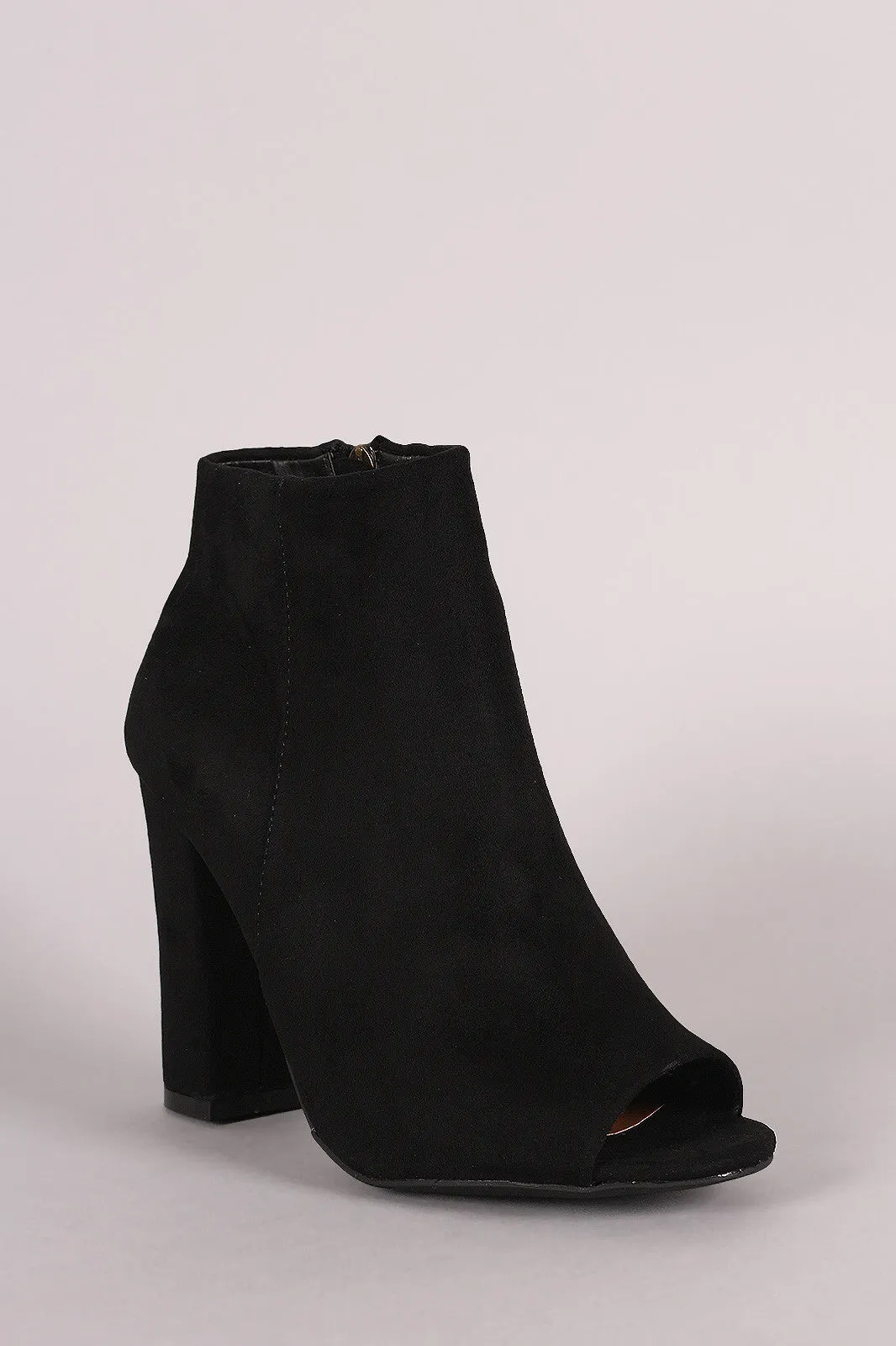 Bamboo Plain Suede Peep Toe Chunky Heeled Booties