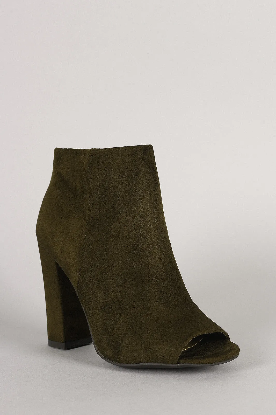 Bamboo Plain Suede Peep Toe Chunky Heeled Booties