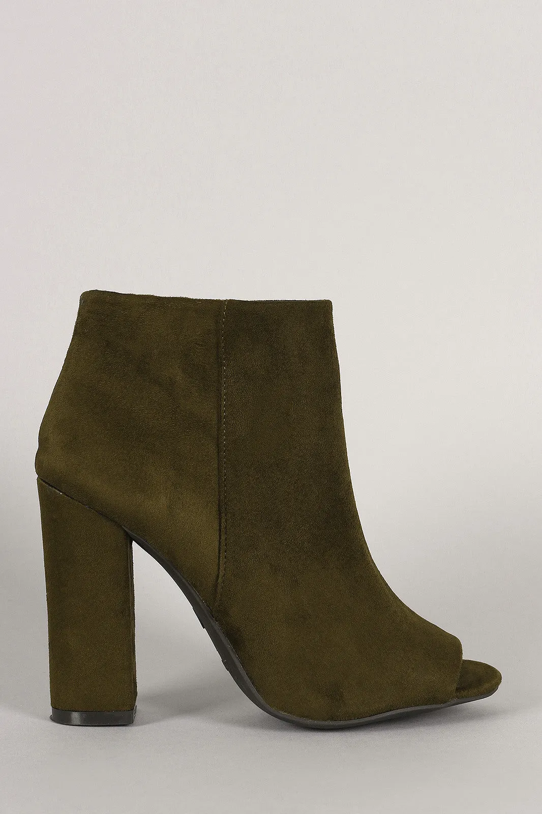 Bamboo Plain Suede Peep Toe Chunky Heeled Booties