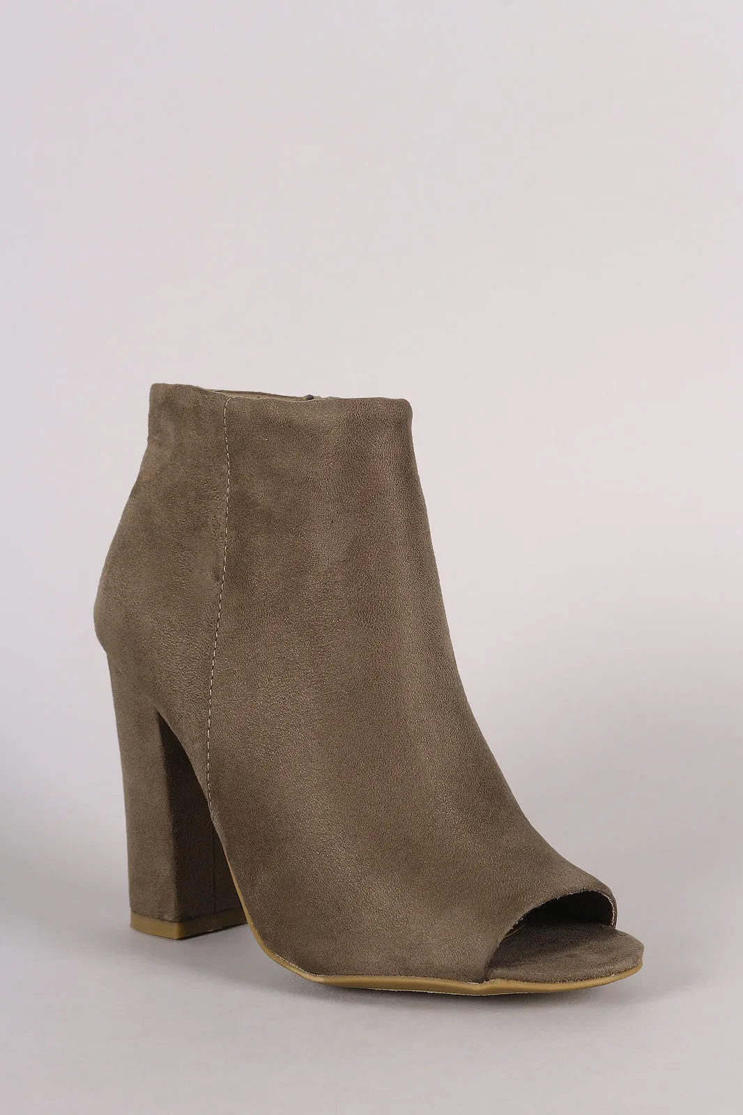 Bamboo Plain Suede Peep Toe Chunky Heeled Booties