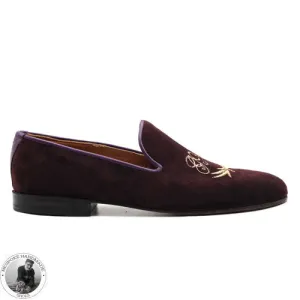 Bespoke's Pure Handmade Maroon Color Velvet Embroidered  Men's Dress Top Fashion  Shoes