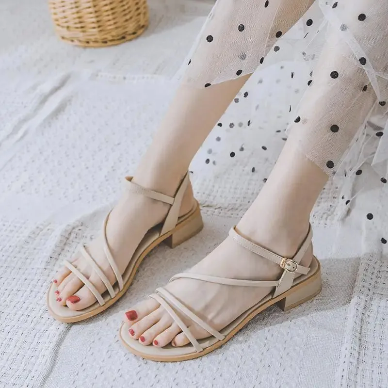 binfenxie  -  Fashion Narrow Band Sandals Women Low Heel Gladiator Sandal 2024 Summer Thick Heel Shoes Female Casual Outdoor Sandalias Mujer