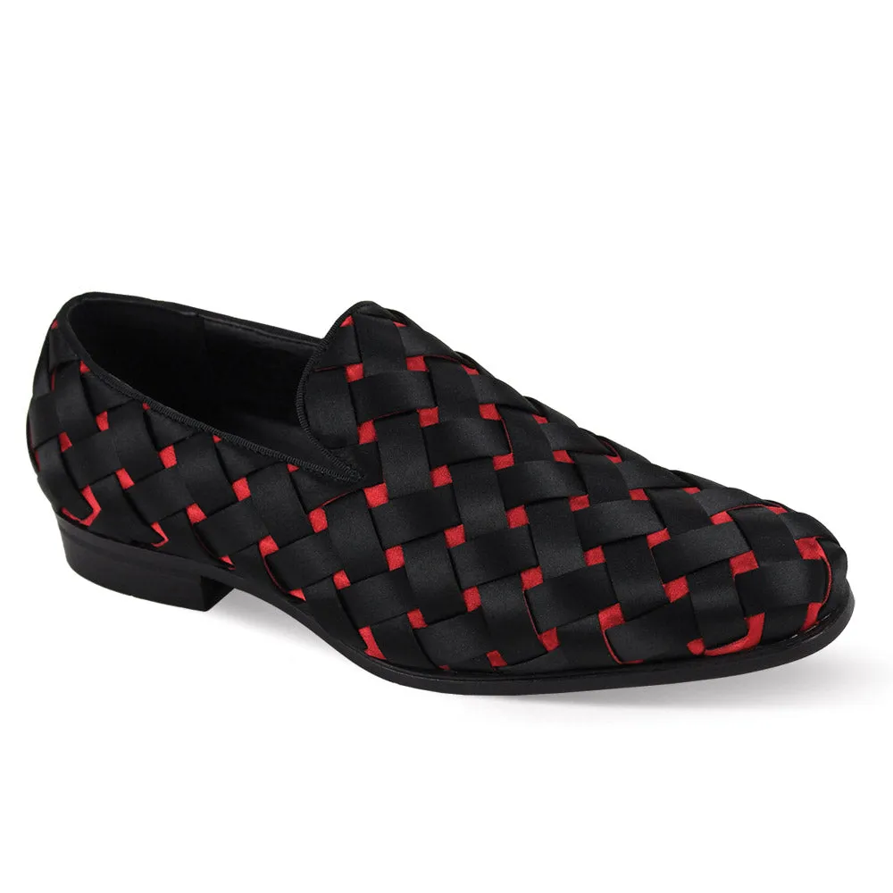 Black and Red Prince Plain Toe Satin Slip-On luxury Men's Shoes