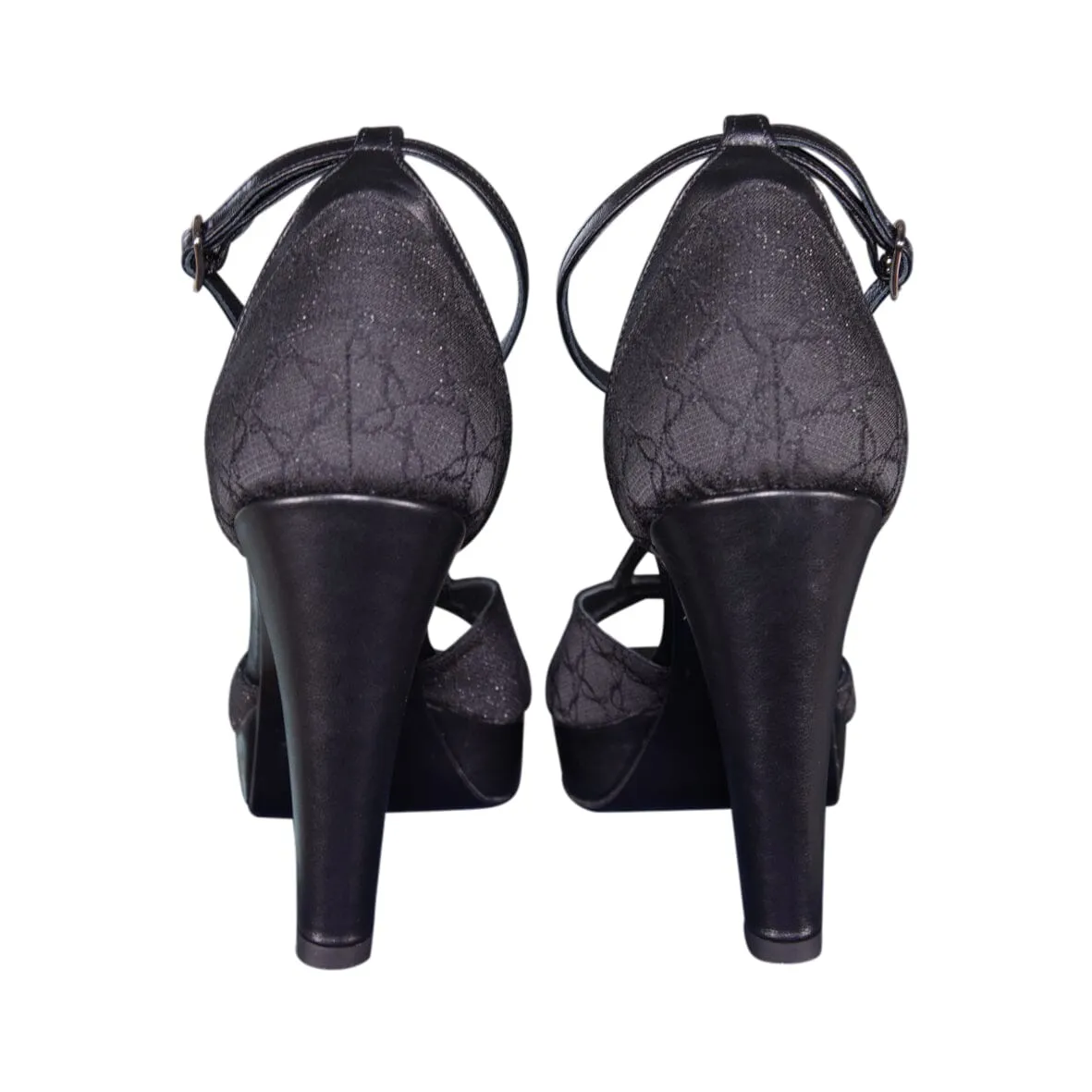 Black Logo Diamante Platform Strap Heel