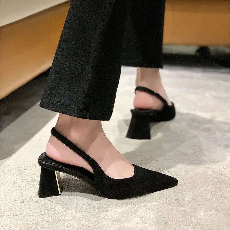 Black Sandals Women Summer New Fashion Women's Sandals Pointed Pumps Women Shoes Office Dress Shoes Sexy Square Heel High Shoes