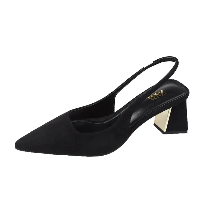 Black Sandals Women Summer New Fashion Women's Sandals Pointed Pumps Women Shoes Office Dress Shoes Sexy Square Heel High Shoes