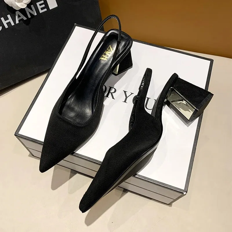 Black Sandals Women Summer New Fashion Women's Sandals Pointed Pumps Women Shoes Office Dress Shoes Sexy Square Heel High Shoes