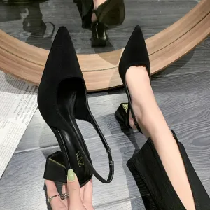 Black Sandals Women Summer New Fashion Women's Sandals Pointed Pumps Women Shoes Office Dress Shoes Sexy Square Heel High Shoes