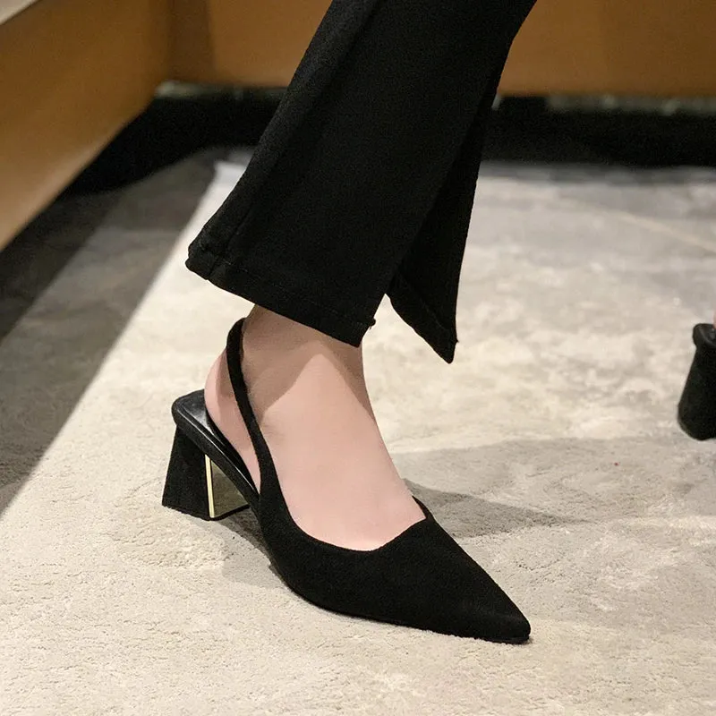 Black Sandals Women Summer New Fashion Women's Sandals Pointed Pumps Women Shoes Office Dress Shoes Sexy Square Heel High Shoes