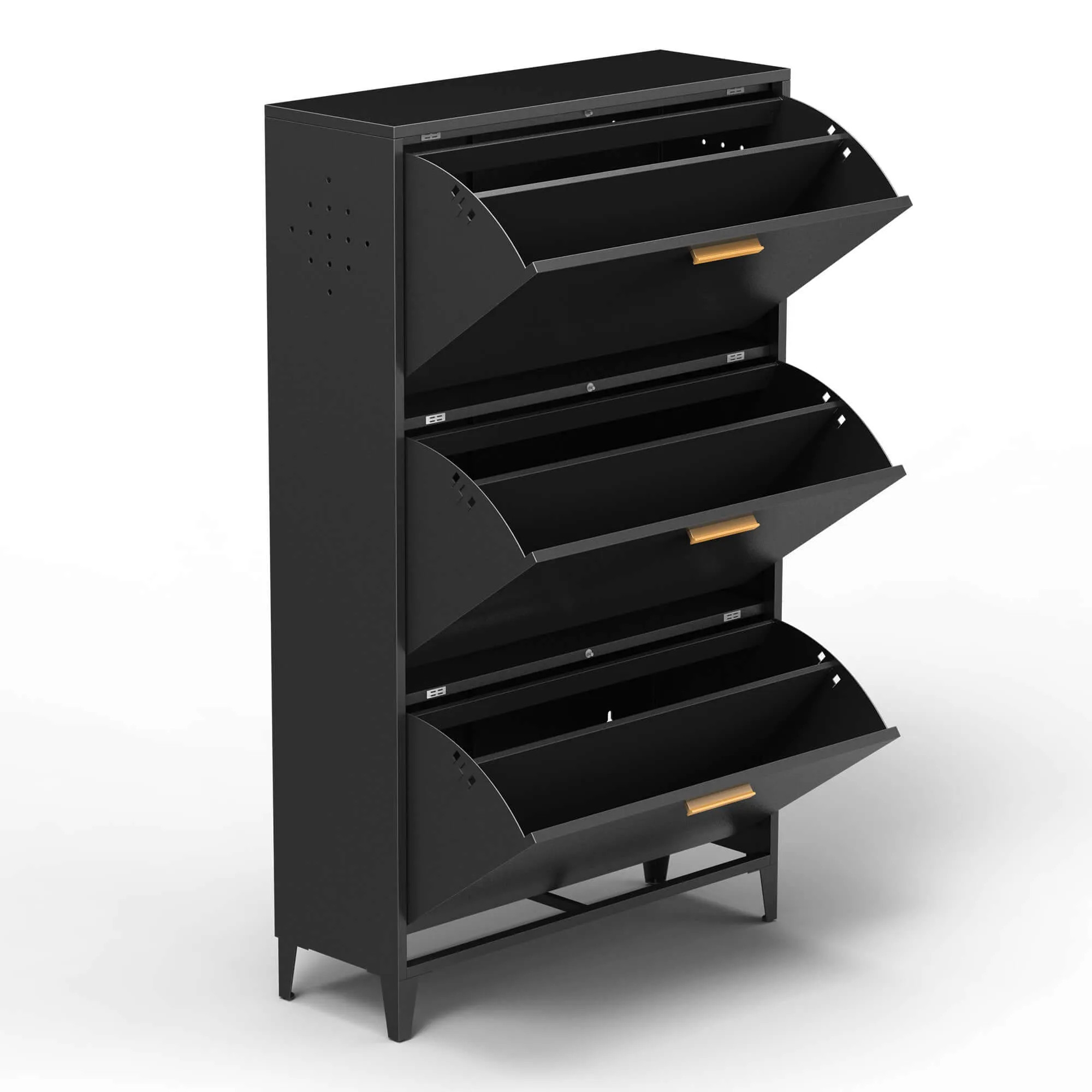 Black Steel 3-Drawer Shoe Cabinet Organizer