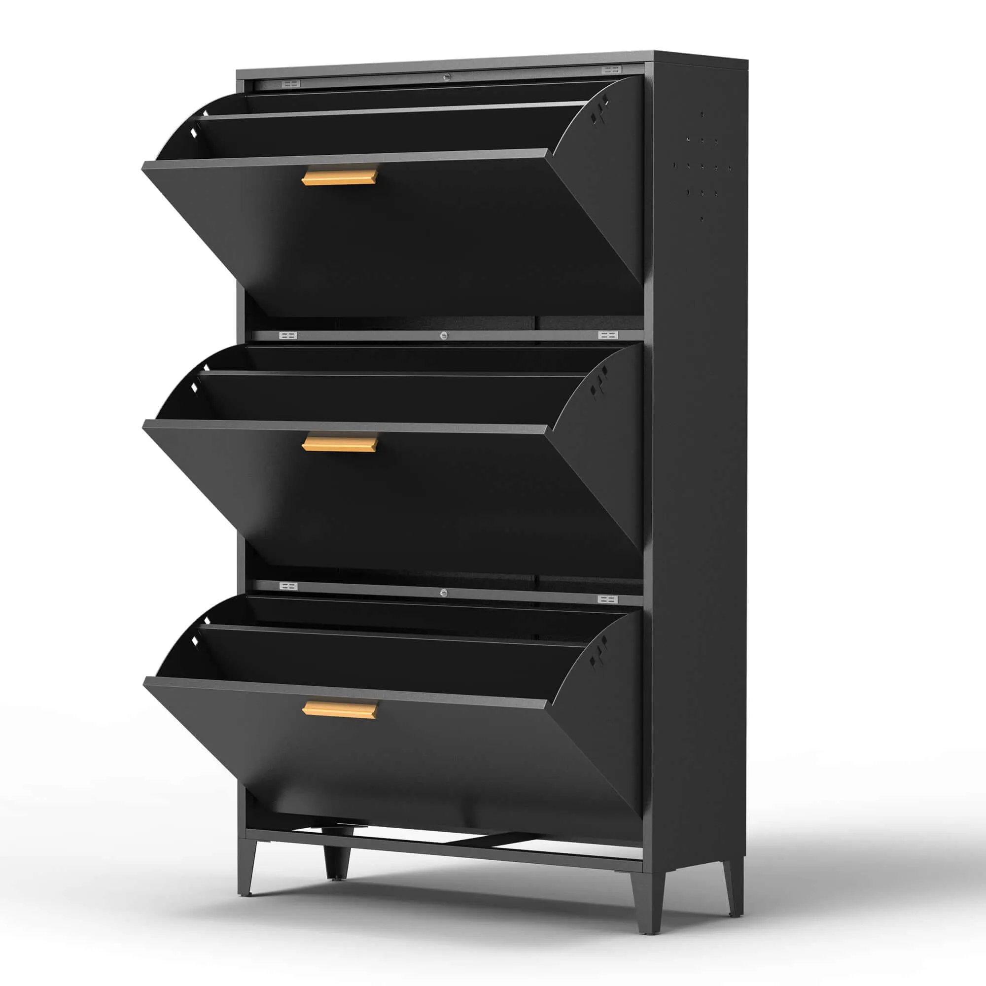 Black Steel 3-Drawer Shoe Cabinet Organizer