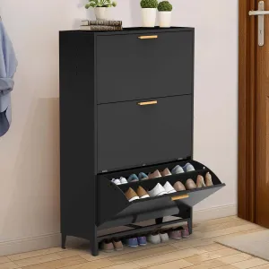 Black Steel 3-Drawer Shoe Cabinet Organizer