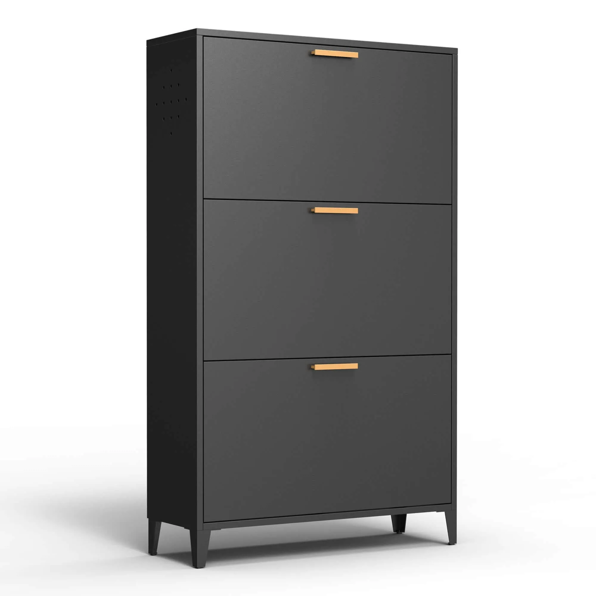 Black Steel 3-Drawer Shoe Cabinet Organizer