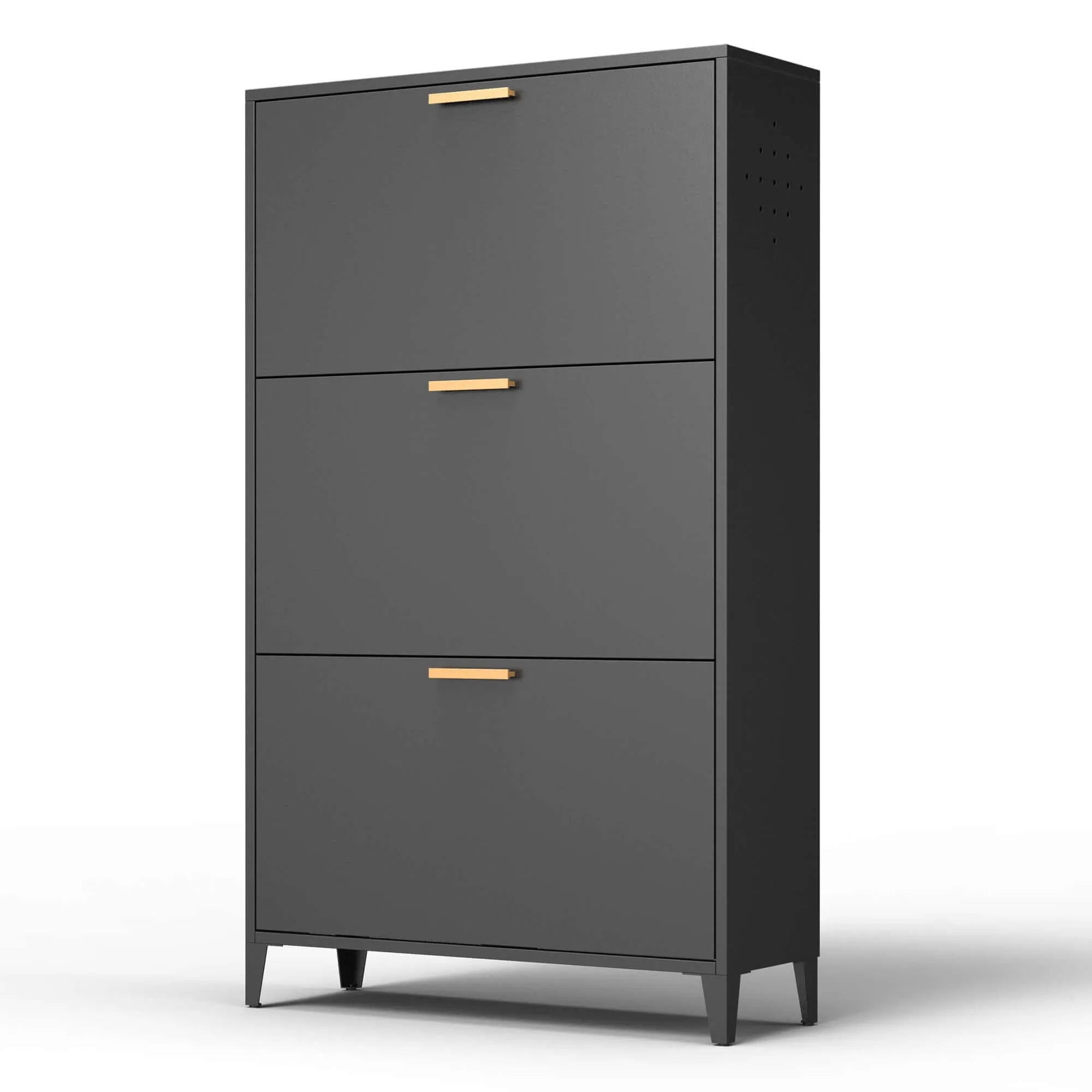 Black Steel 3-Drawer Shoe Cabinet Organizer