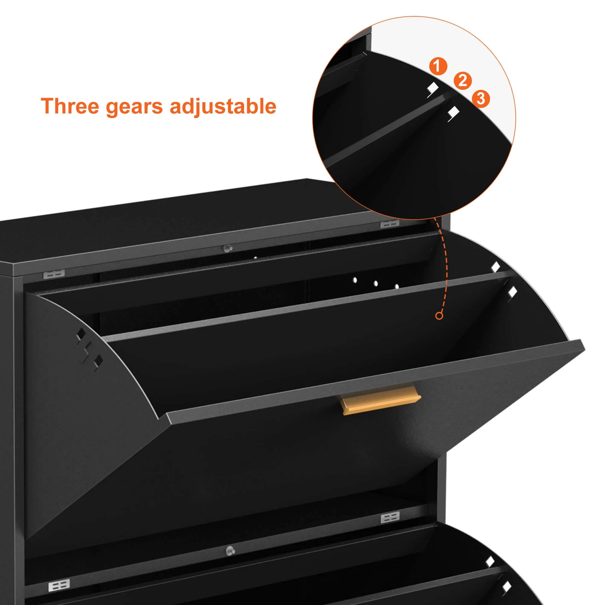 Black Steel 3-Drawer Shoe Cabinet Organizer