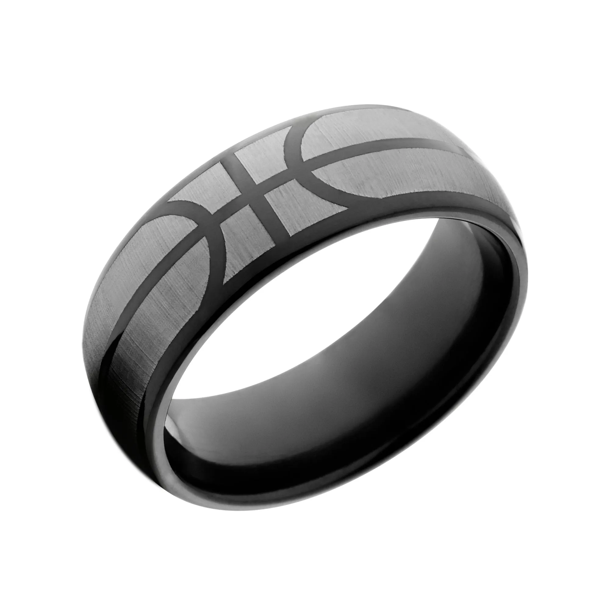 Black Zirconium Basketball Ring - Custom Men's Wedding Bands