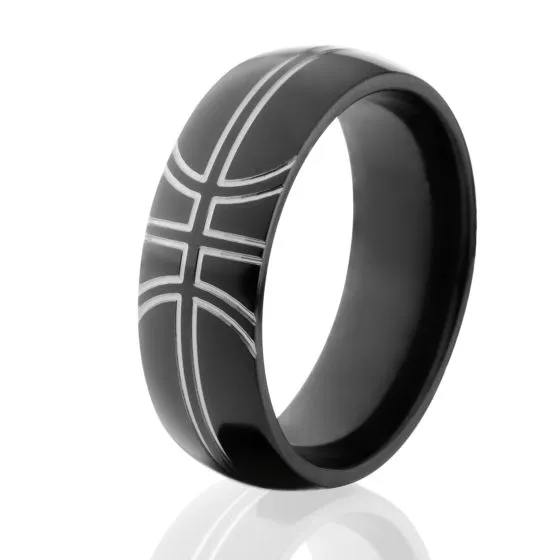 Black Zirconium Basketball Rings - USA Made Men's Wedding Bands