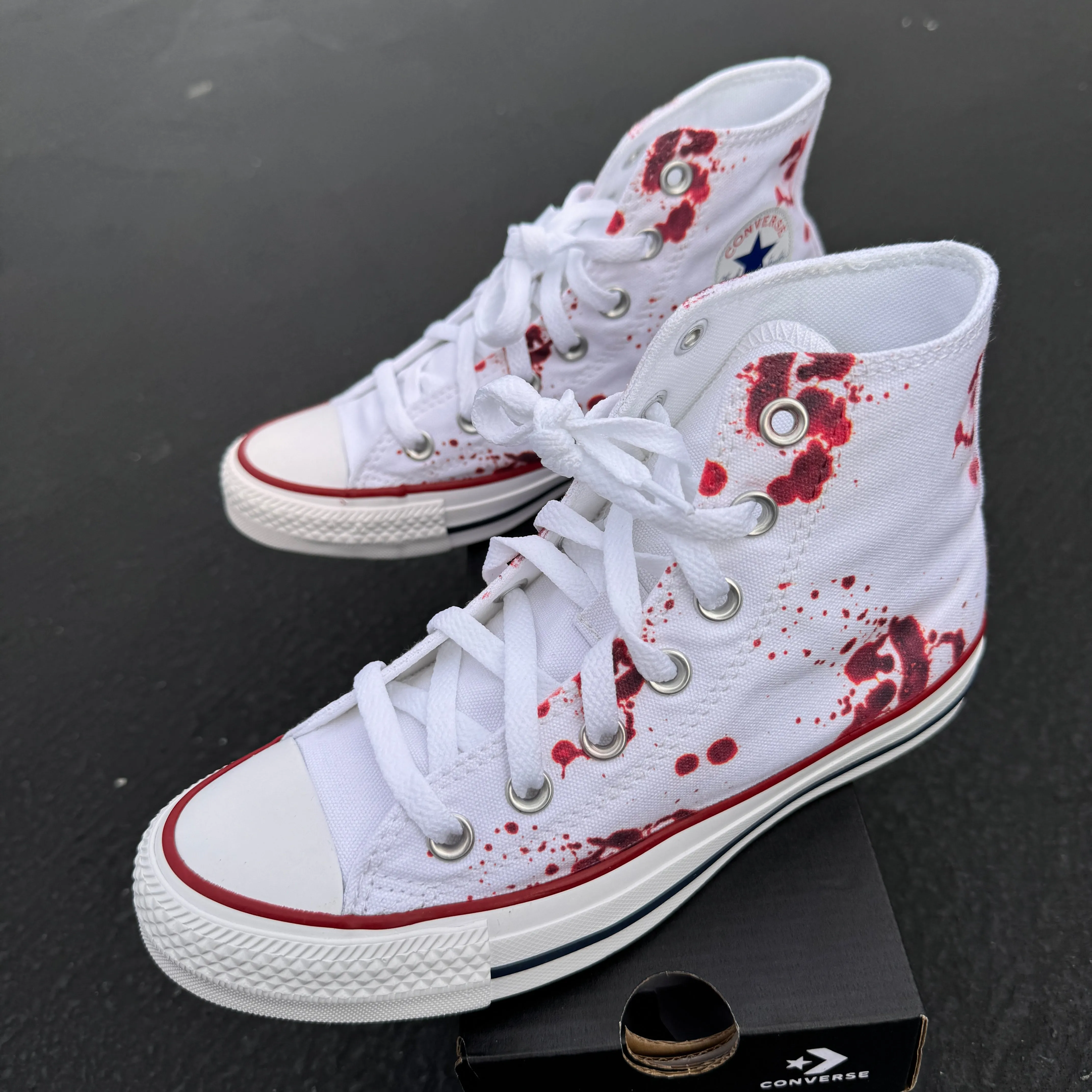 Blood Splatter White High Tops - Custom High Top Sneakers - Custom Converse Shoes