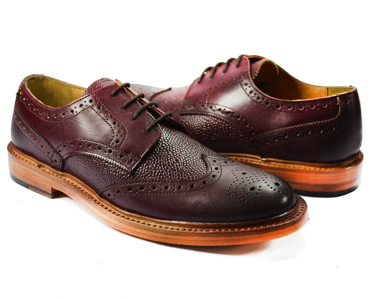 BRADFORD Burgundy Full BrogueLeather Oxford Shoes