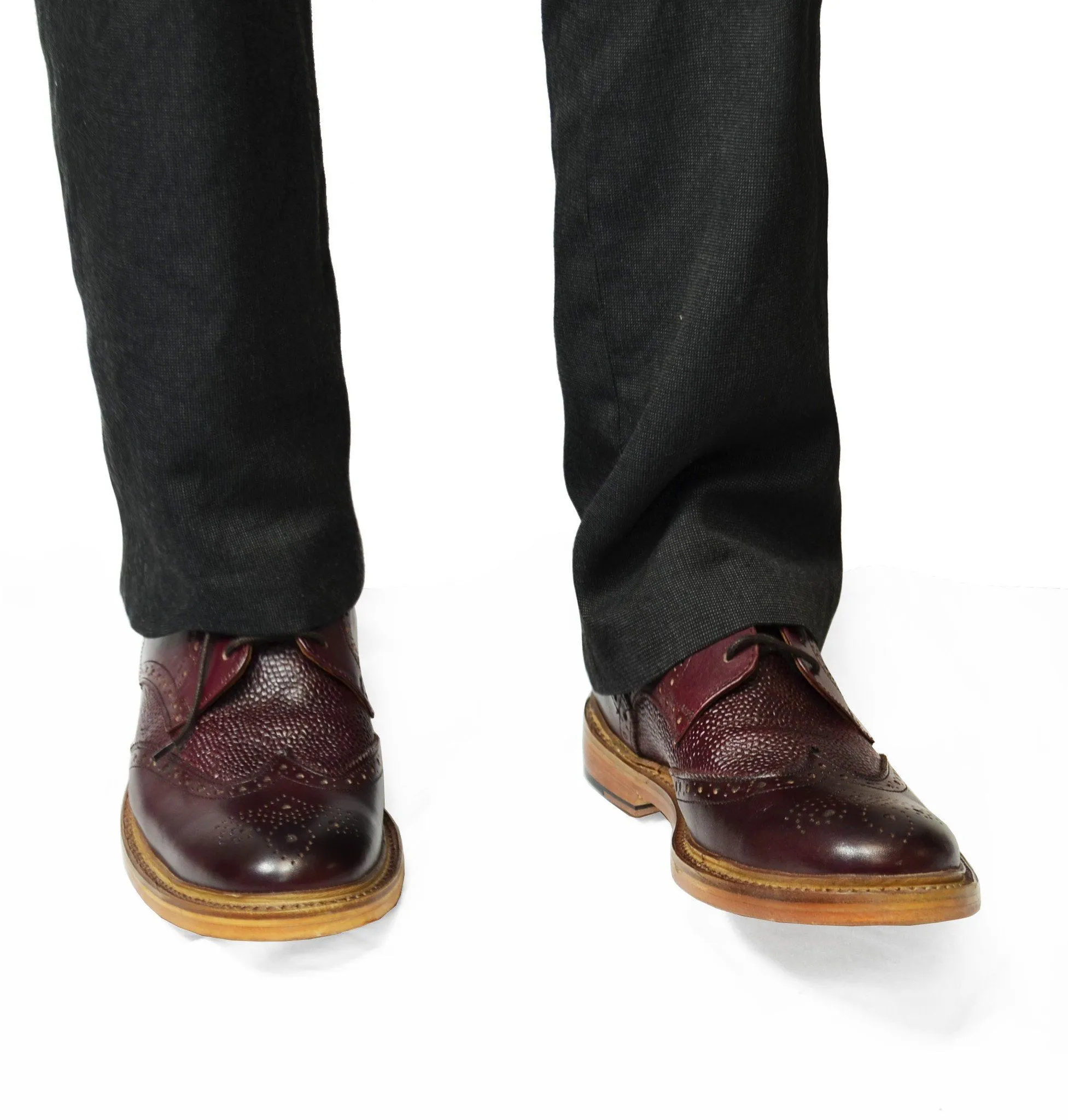 BRADFORD Burgundy Full BrogueLeather Oxford Shoes