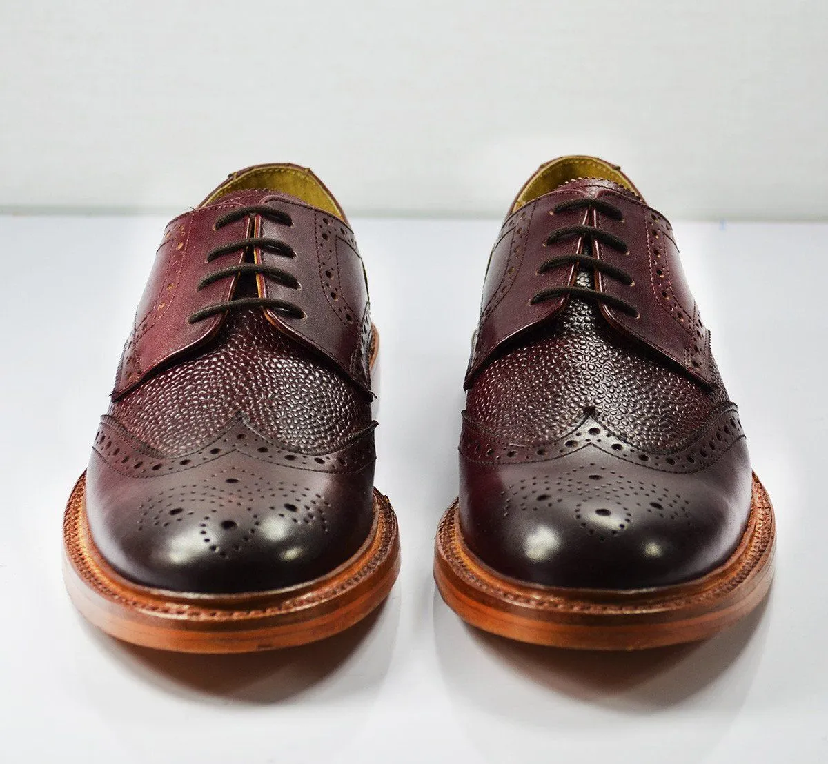 BRADFORD Burgundy Full BrogueLeather Oxford Shoes