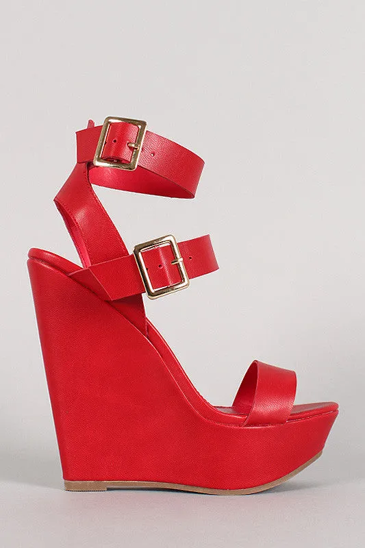 Breckelle Buckle Ankle Strap Open Toe Platform Wedge