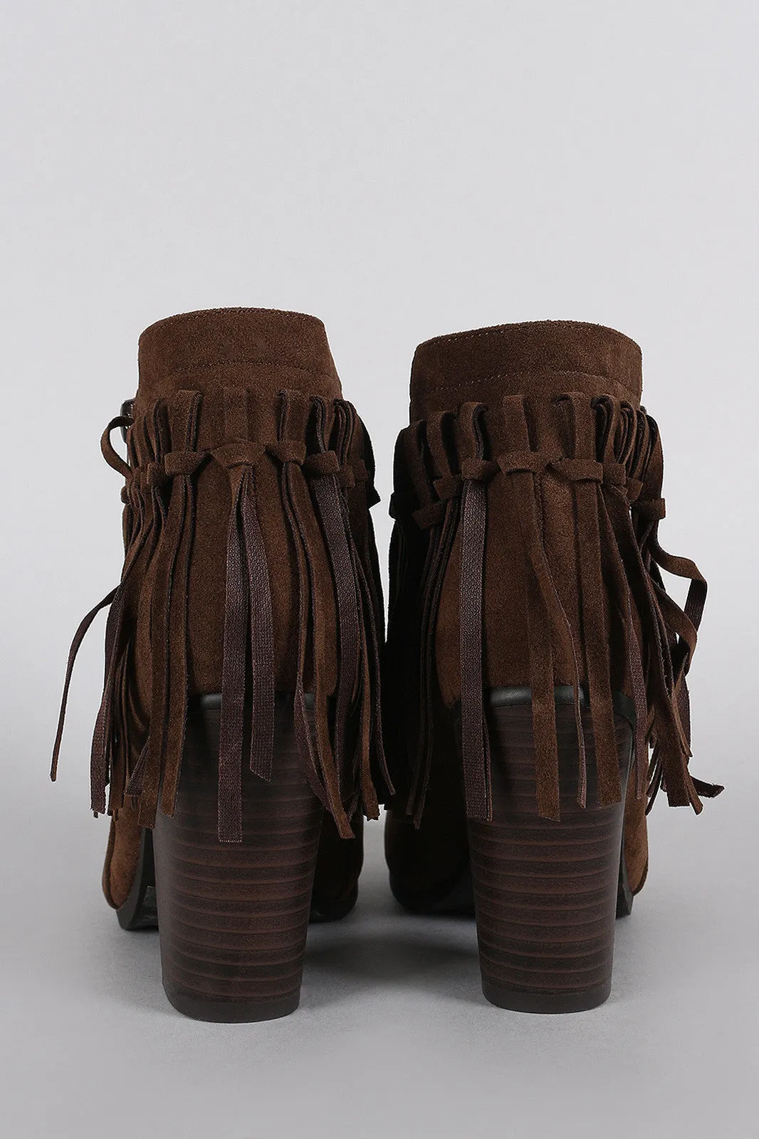 Breckelle Suede Fringe Cowgirl Chunky Heeled Ankle Boots