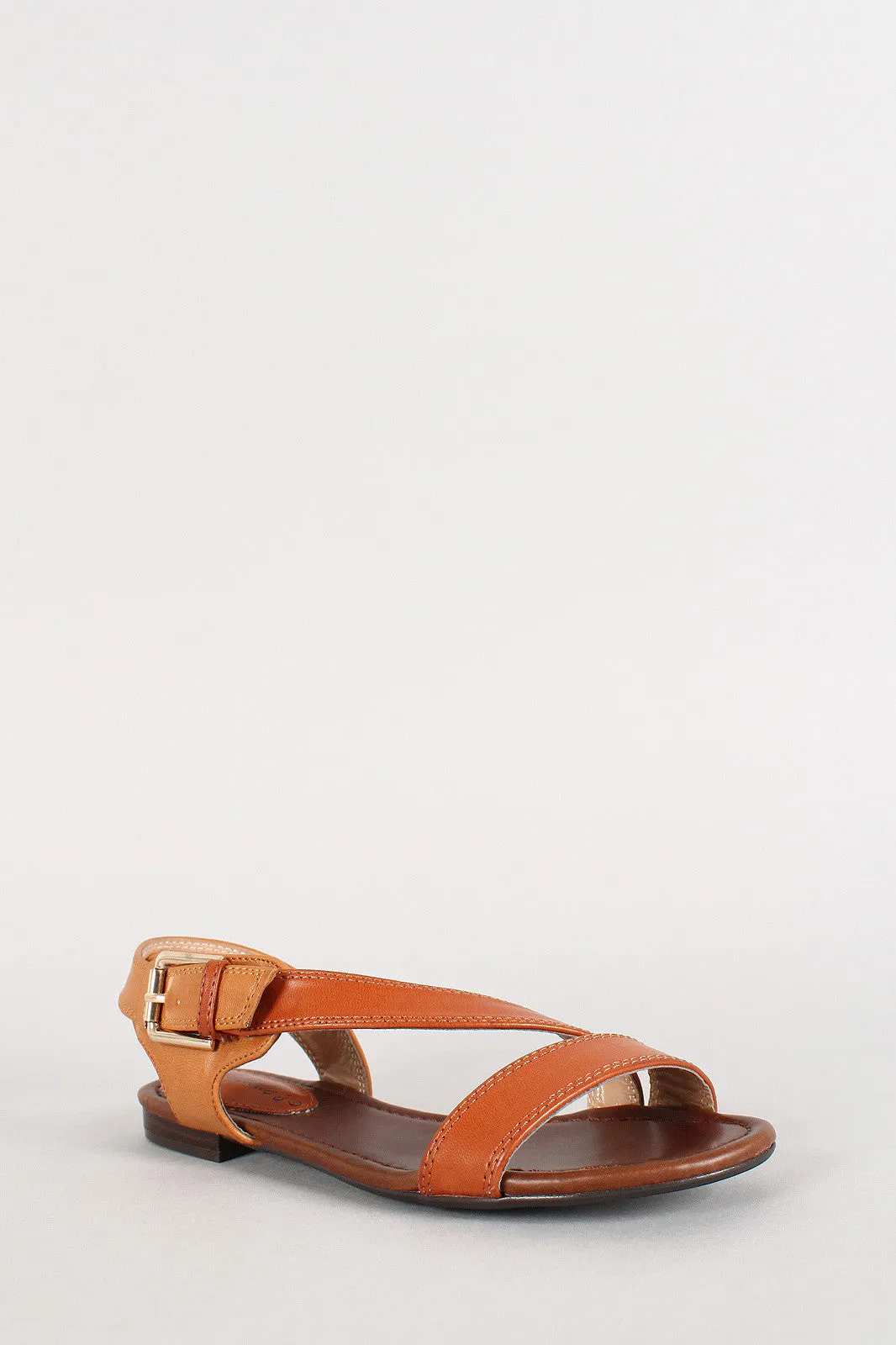 Breckelle Two Tone Buckle Strappy Open Toe Flat Sandal